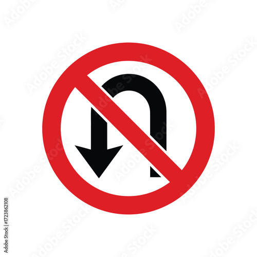 Free Download “No U-turn” traffic sign with black arrow and red prohibition circle—representing road safety, vehicle restriction, and directional control - GFXLoad