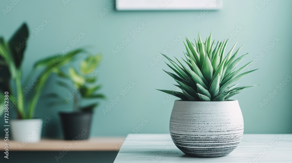 Fototapeta premium Indoor plant arrangement modern home minimalist setting close-up view greenery aesthetic