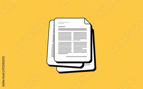 Stack of three documents with text lines on a yellow background papers sheets