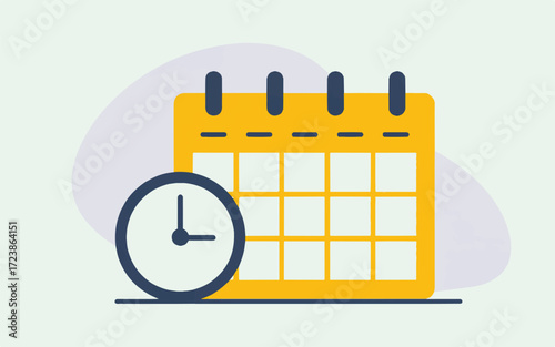 Yellow Calendar and Clock Indicating Time Management and Scheduling Keywords: calendar, schedule, planning, time, clock, watch, time management, organization, appointment