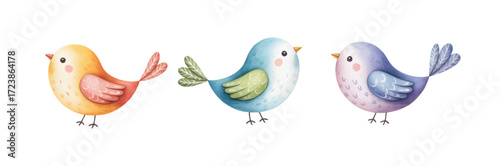 Cartoon birds illustration for children. Playful pastel bird clipart set for kids decor.