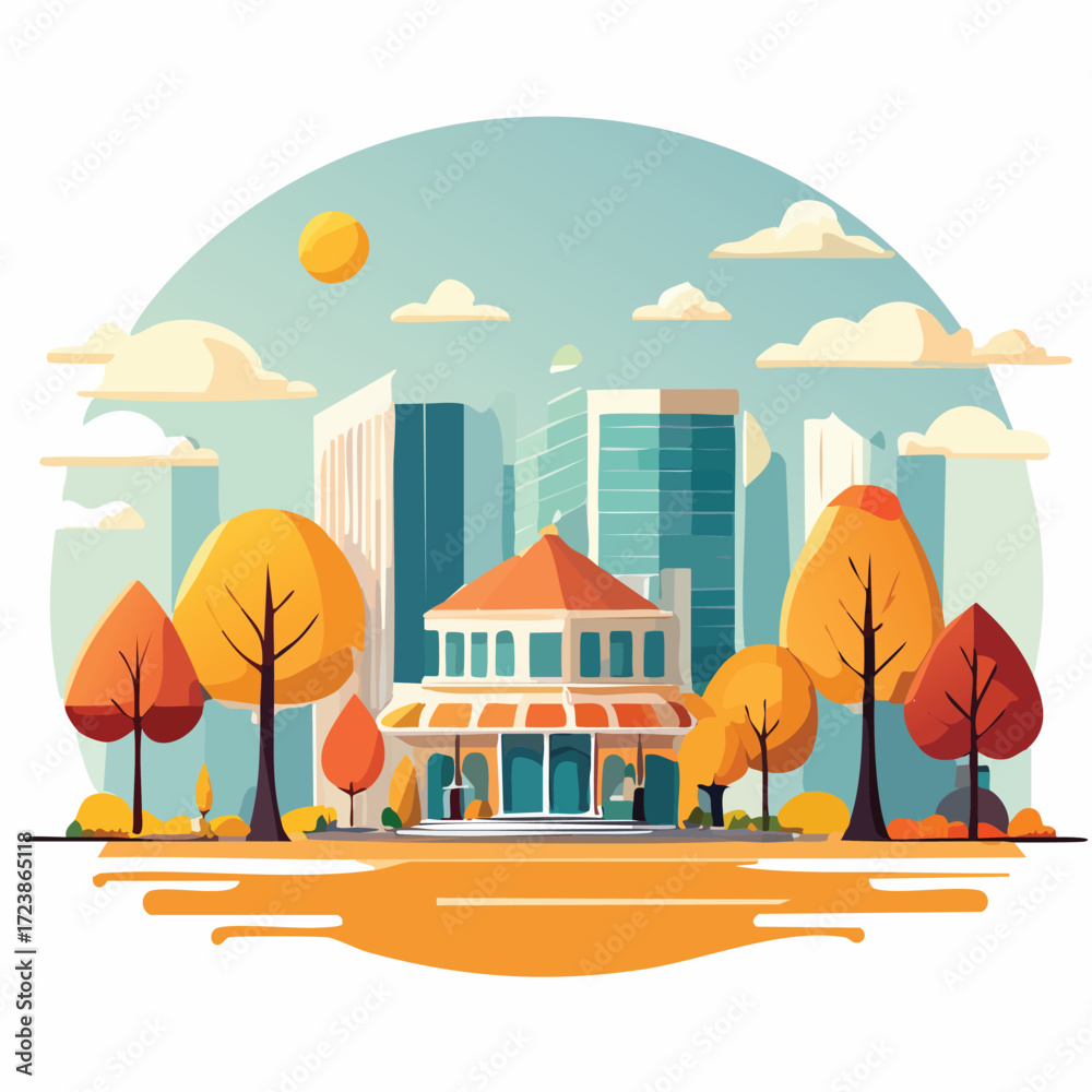Obraz premium City Landscape Park Flat Illustration