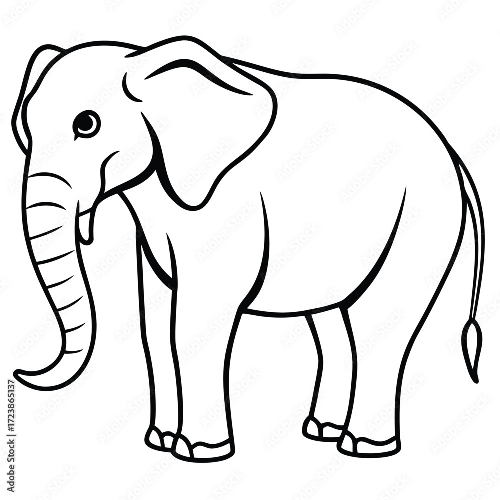 Obraz premium Cartoon elephant outline drawing standing proudly isolated on white background