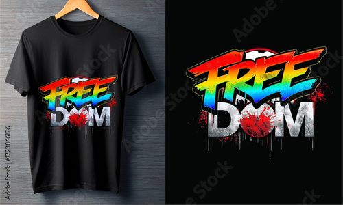 Rainbow Freedom T-Shirt Design Bold Graffiti Style Apparel