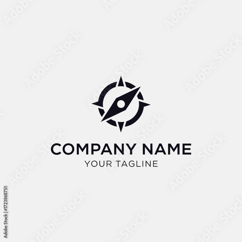 Black and white logo featuring a compass rose inside a circle, with text below.