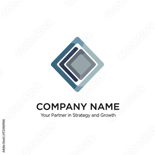Abstract logo design featuring a diamond shape with layered squares, representing growth and strategy.