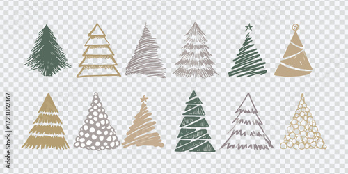 Hand-drawn Christmas Tree Illustrations in Various Styles