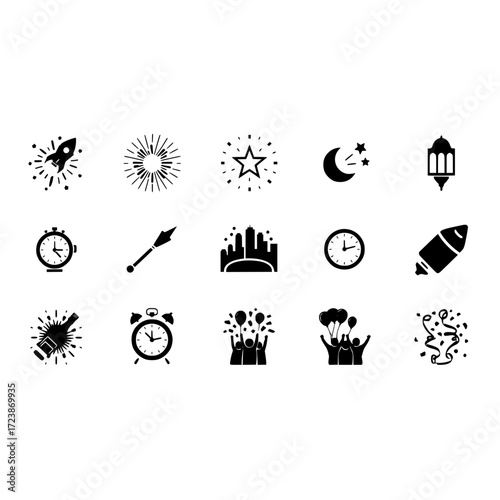 Celebration party event new year eve christmas festival time countdown city star moon rocket lantern