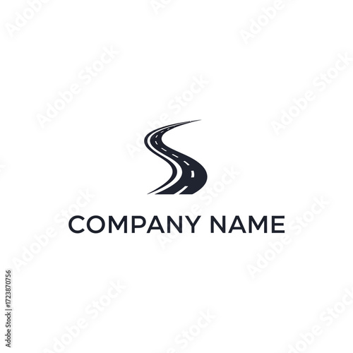 Minimalist logo design of a winding road forming the letter S, isolated on a white background.