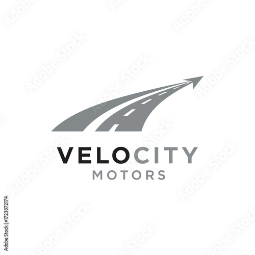 Velocity Motors logo features a stylized road curving upwards with an arrow, representing speed and progress.