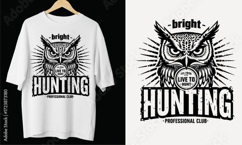 Owl Hunting Club T-Shirt Design Vintage Style Graphic for Hunting Enthusiasts