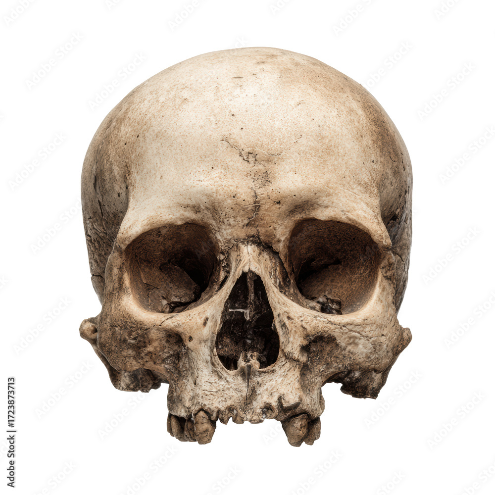 Obraz premium Human skull study for educational purposes and artistic expression on a transparent background, cut out