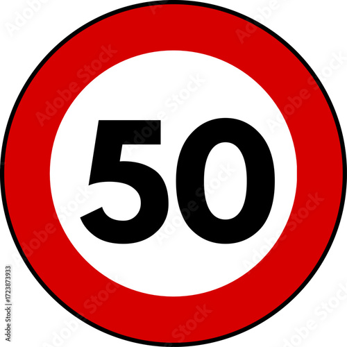 Speed limit 50 traffic sign, Speed limit 50 kilometers per hour sign