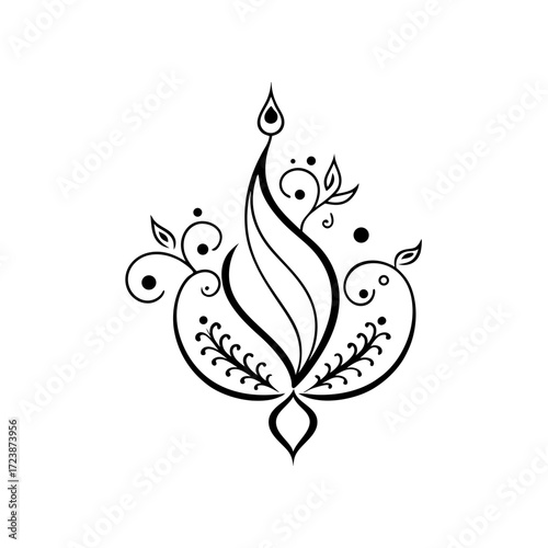 Ornate floral design with swirls and dots on transparent background