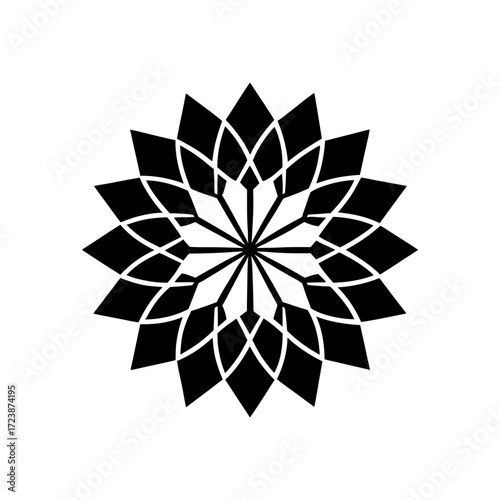 Geometric floral design with sharp petals on transparent background
