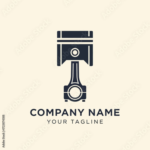 Black silhouette logo design of an engine piston and connecting rod on a light background.