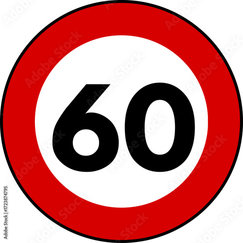 Speed limit 60 traffic sign, Speed limit 60 kilometers per hour sign