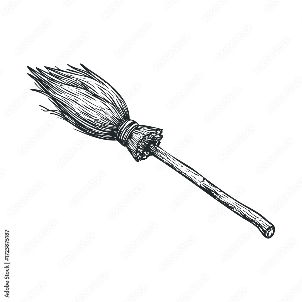 Obraz premium Sketch of an old-fashioned witch's broomstick.