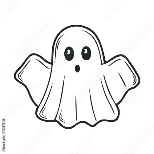 Simple drawing of a cute ghost with a surprised face.