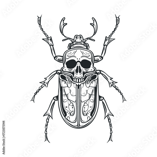 Scary drawing of a beetle with a skull for a head.