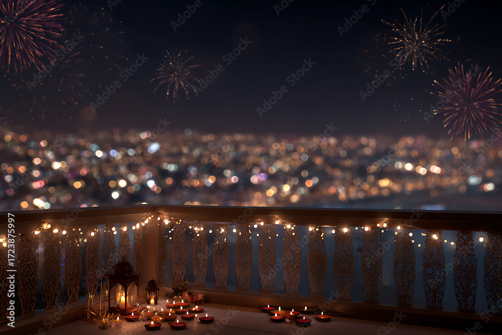 custom made wallpaper toronto digitalExperience the magic of Diwali with glowing diyas and sparkling fireworks over a vibrant cityscape, perfect for festive celebrations