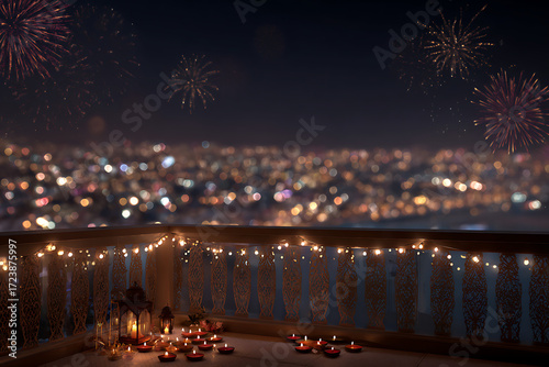 Wallpaper Mural Experience the magic of Diwali with glowing diyas and sparkling fireworks over a vibrant cityscape, perfect for festive celebrations Torontodigital.ca