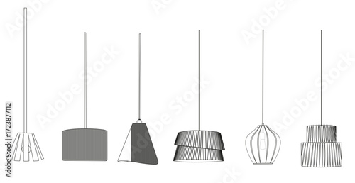 Ceiling and pendant lamps vector set, hanging lights collection for interiors