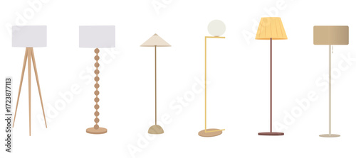 Floor lamps vector set, modern and classic standing lights collection