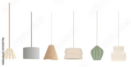 Ceiling and pendant lamps vector set, hanging lights collection for interiors