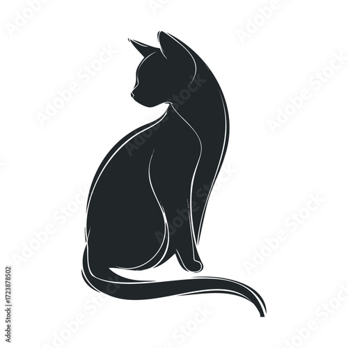 Simple black silhouette of a sitting cat looking over its shoulder.