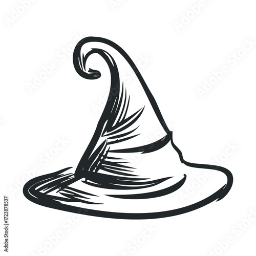 Sketch of a spooky ghost next to a crooked witch hat.