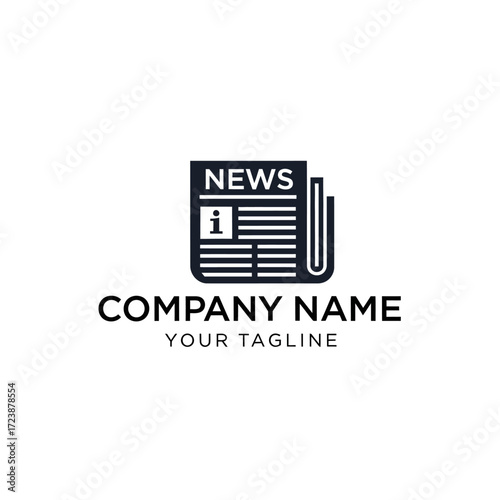A black and white logo featuring a stylized newspaper with the word "NEWS" at the top and an information icon.