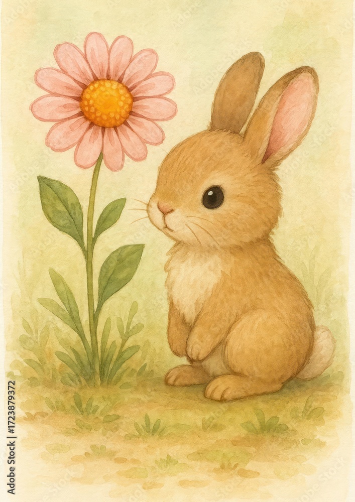 Obraz premium Cute bunny beside flower