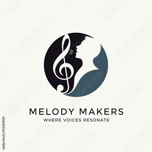 Logo featuring a musical treble clef, a silhouette of a person, and the words Melody Makers.
