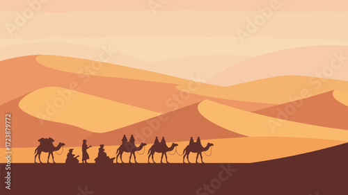 Caravan across Desert Sand Dunes