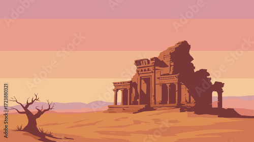 Ruins Silhouette Desert Landscape Ancient Architecture Vector Design