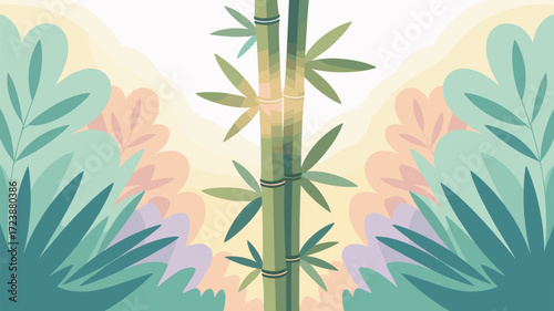 Stylized Bamboo Garden with Foliage Background