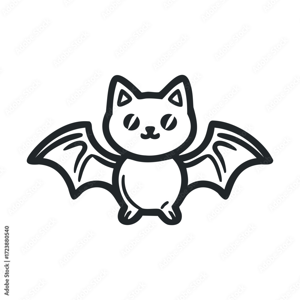 Obraz premium Simple, cute black and white drawing of a flying bat.