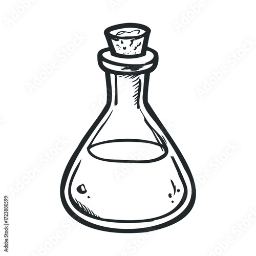 Simple sketch of a corked flask with liquid inside.