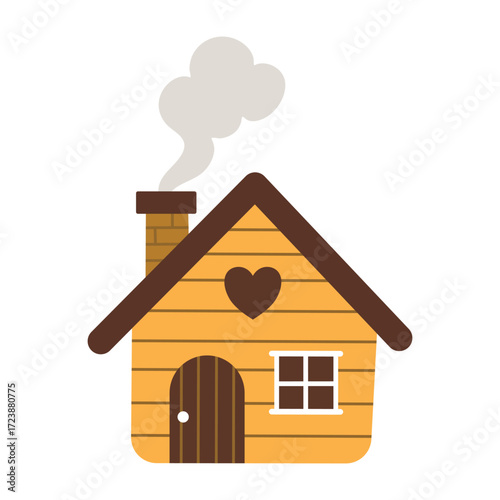 Cozy wooden house with hand drawn style. Suitable for clip art, stickers, flat design graphic illustration