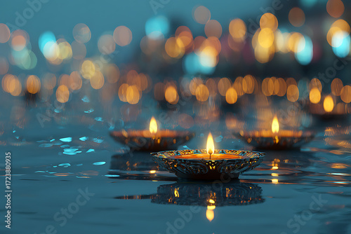 Wallpaper Mural Elegant tealights glowing softly, perfect for Diwali celebrations or peaceful meditation, creating a warm, inviting ambience with gentle reflections Torontodigital.ca