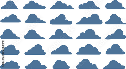 Seamless Cloud Pattern with Varied Shapes and Sizes Against a White Background Ideal for Graphic Design and Weather Related Themes