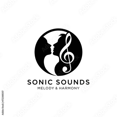 Logo featuring silhouettes of two faces, a musical note, and the words Sonic Sounds.