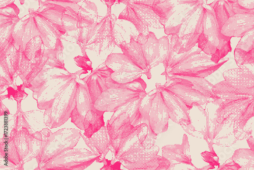 Abstract halftone Dots and Spots, Grunge floral silhouette background. Distressed Grungy Seamless Pattern Design. Polka Dots Style Texture. Floral texture collection for textile and fashion design.