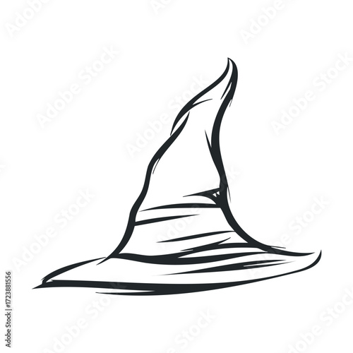Simple black ink sketch of a tall witch hat