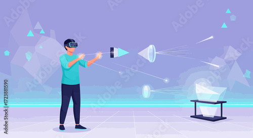 Immersive Virtual Reality Gaming Experience with Futuristic Visual Elements Depiction