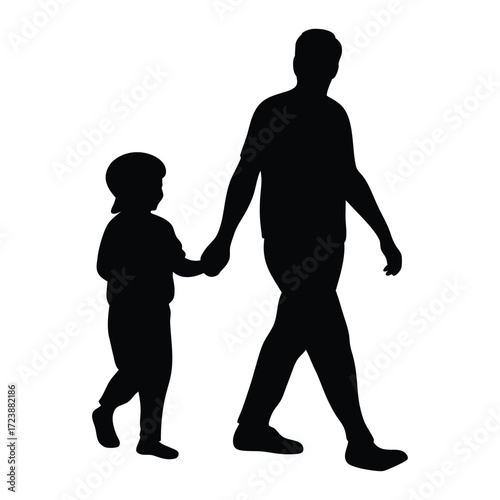 Silhouette of father and child walking together vector illustration fatherhood concept design