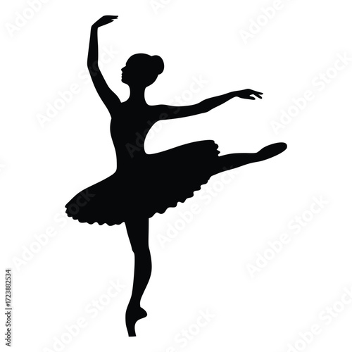 Silhouette of ballerina dancer in arabesque pose vector illustration for ballet design and art