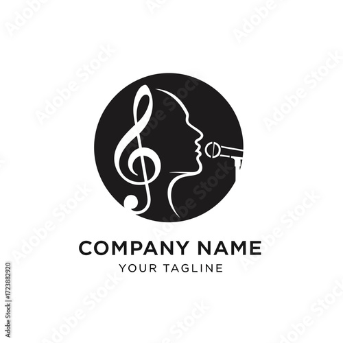 Elegant logo featuring a singer's silhouette with a treble clef and microphone.