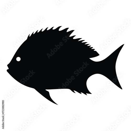 Black silhouette of a fish vector illustration, marine animal graphic design element, ocean life art, fish